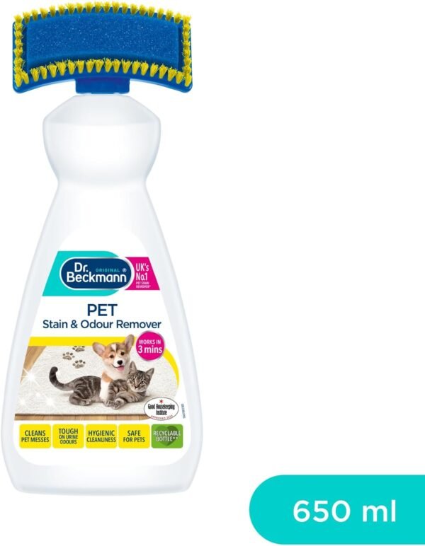 Dr. Beckmann Pet Stain & Odour Remover - 650 ml with 2-in-1 Applicator Brush | Fast-Acting Formula for Stubborn Pet Stains