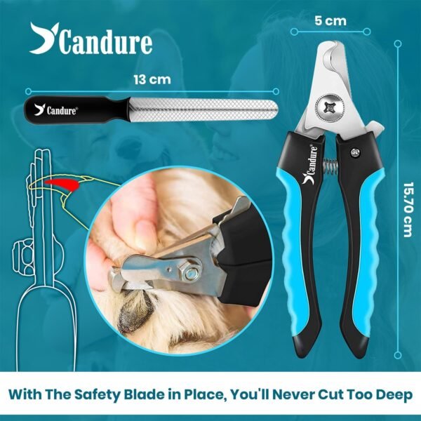 Candure Dog Nail Clippers - Professional Pet Nail Clipper for Dogs, Cats, Rabbits & More | Safety Lock & Protective Guard (6")