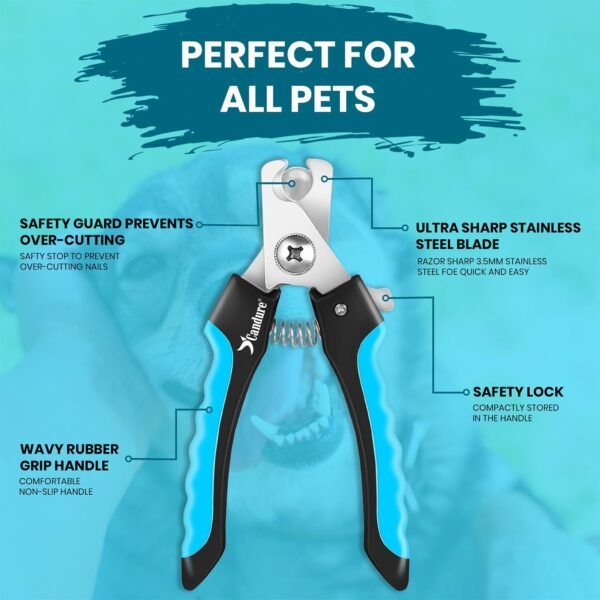 Candure Dog Nail Clippers - Professional Pet Nail Clipper for Dogs, Cats, Rabbits & More | Safety Lock & Protective Guard (6") - Image 3