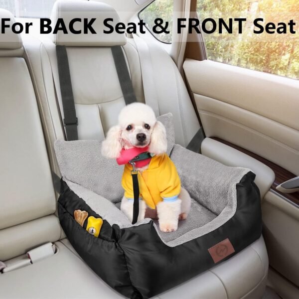 GoFirst Dog Car Seat for Small Dogs & Cats - Waterproof Plush Pet Booster Seat with Safety Leash & Storage Pocket (Black) - Image 9