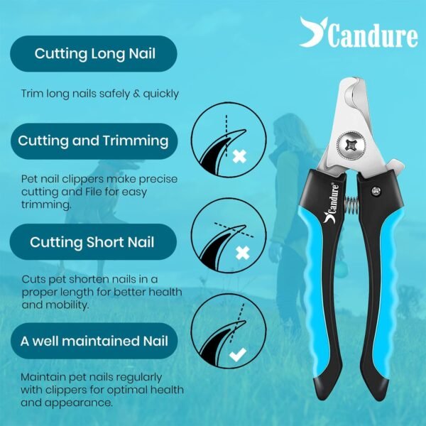 Candure Dog Nail Clippers - Professional Pet Nail Clipper for Dogs, Cats, Rabbits & More | Safety Lock & Protective Guard (6") - Image 8