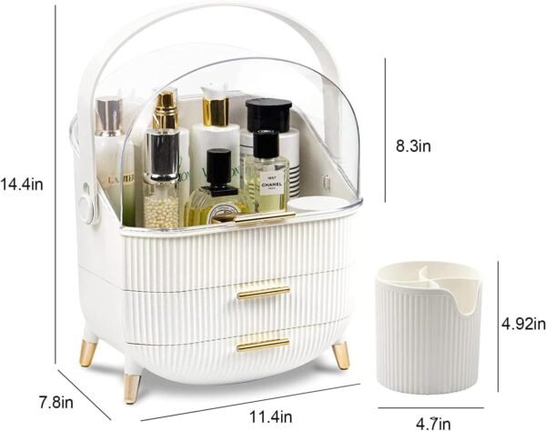 Clear Makeup Organizer Box - Two-Tier Storage (White) - Image 7