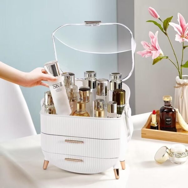 Clear Makeup Organizer Box - Two-Tier Storage (White) - Image 3